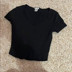 Bozzolo Black Crew Neck Short Sleeve Crop T-Shirt
